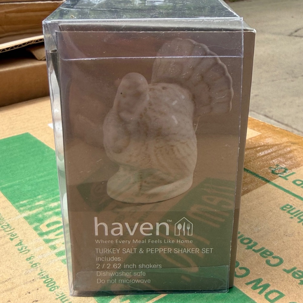 Haven White Ceramic Turkey Salt and Pepper Shaker Set Thanksgiving TTU-V9193 - Picture 3 of 4
